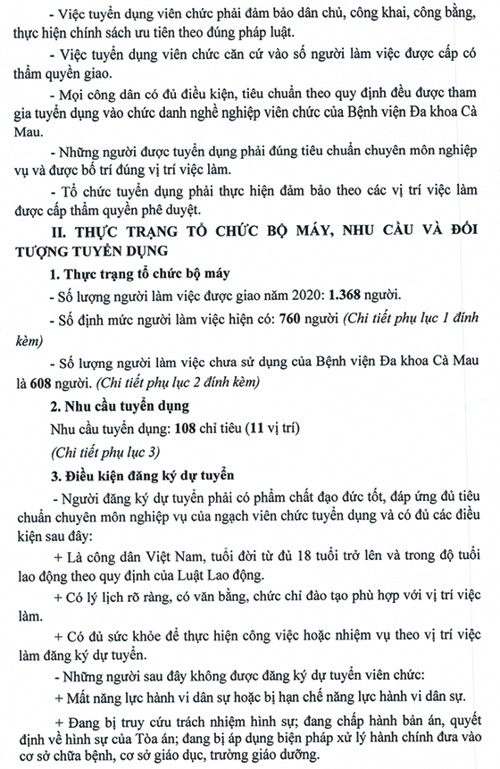Bệnh viện đa khoa tỉnh Cà Mau tuyển dụng viên chức Y tế năm 2020