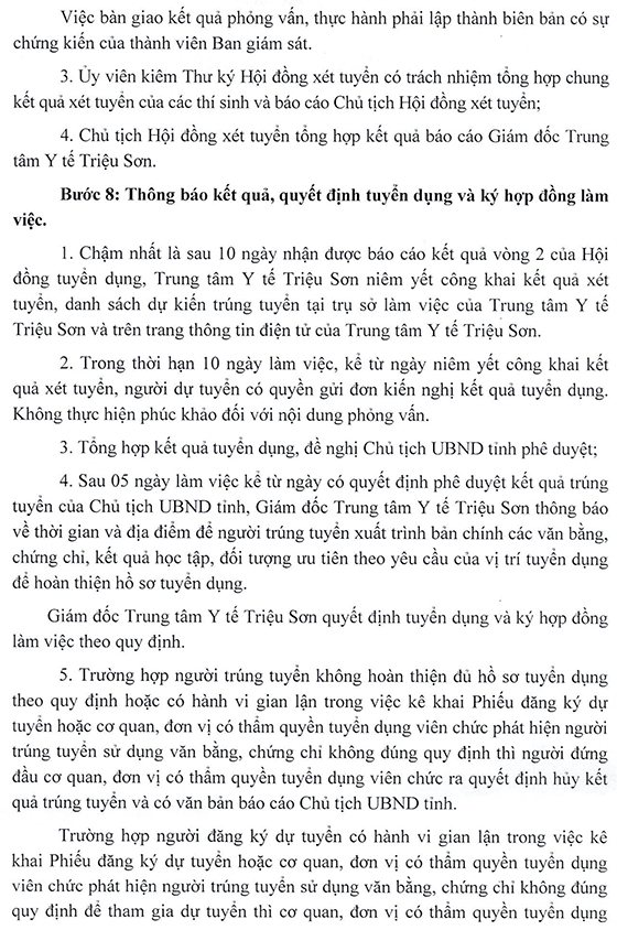TTYT huyện Triệu Sơn, Thanh Hóa tuyển dụng viên chức TYT cấp xã đợt 1 năm 2020