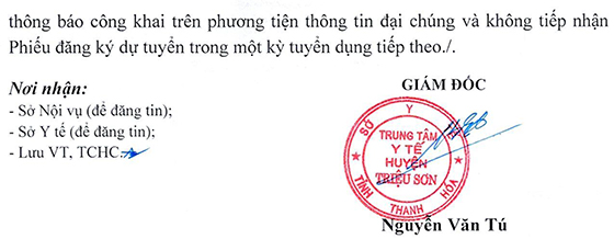 TTYT huyện Triệu Sơn, Thanh Hóa tuyển dụng viên chức TYT cấp xã đợt 1 năm 2020