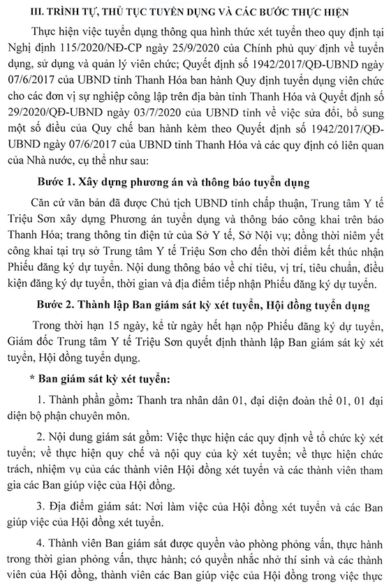 TTYT huyện Triệu Sơn, Thanh Hóa tuyển dụng viên chức TYT cấp xã đợt 1 năm 2020