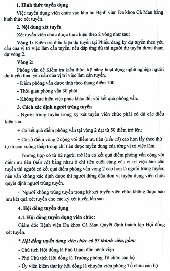 Bệnh viện đa khoa tỉnh Cà Mau tuyển dụng viên chức Y tế năm 2020