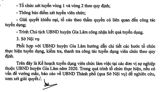 UBND huyện Gia Lâm, TP.Hà Nội tuyển dụng viên chức năm 2020