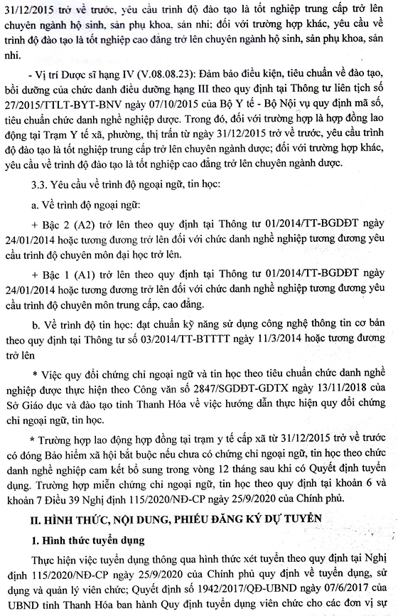 TTYT huyện Thường Xuân tuyển dụng viên chức TYT cấp xã năm 2020