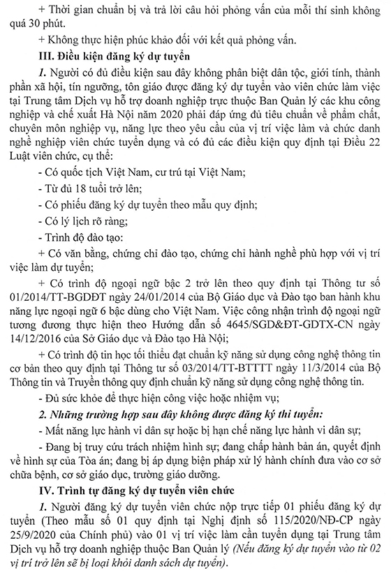 BQL các Khu Công nghiệp và Chế xuất Hà Nội tuyển dụng viên chức năm 2020