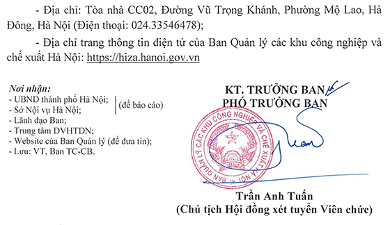 BQL các Khu Công nghiệp và Chế xuất Hà Nội tuyển dụng viên chức năm 2020
