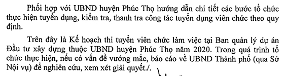 BQL dự án đầu tư xây dựng huyện Phúc Thọ tuyển dụng viên chức năm 2020