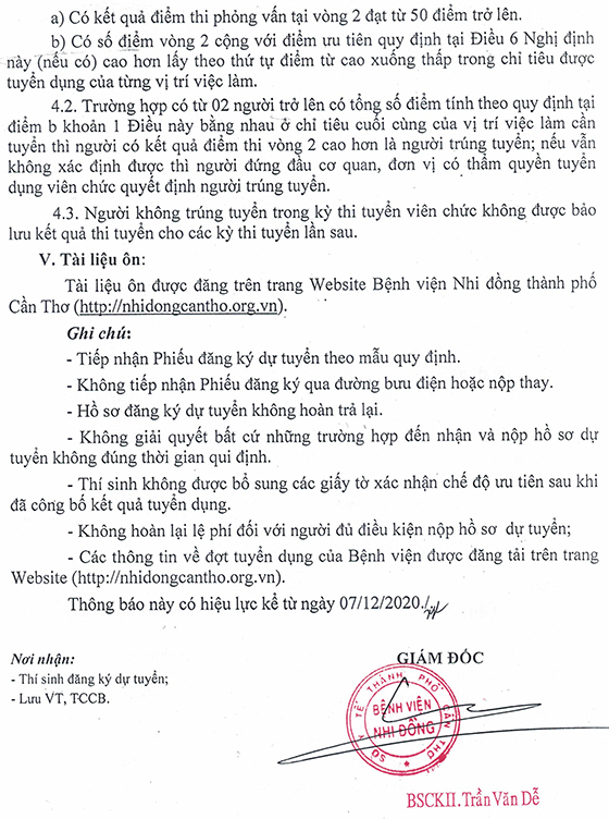 Bệnh viện Nhi đồng TP. Cần Thơ tuyển dụng viên chức năm 2020