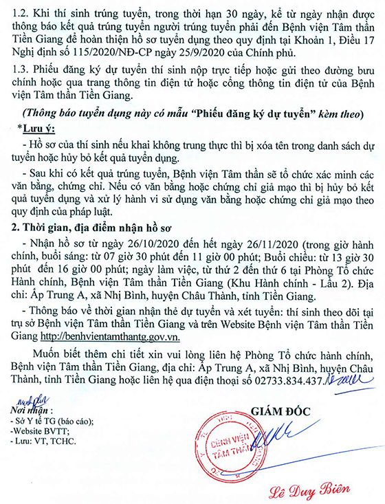 Bệnh viện Tâm thần Tiền Giang tuyển dụng viên chức y tế năm 2020