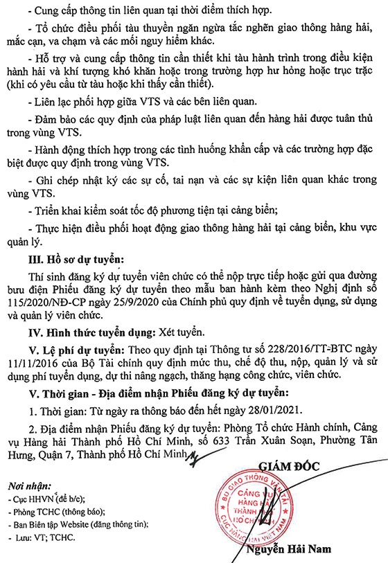 Cảng vụ Hàng hải TP. Hồ Chí Minh tuyển dụng viên chức năm 2020