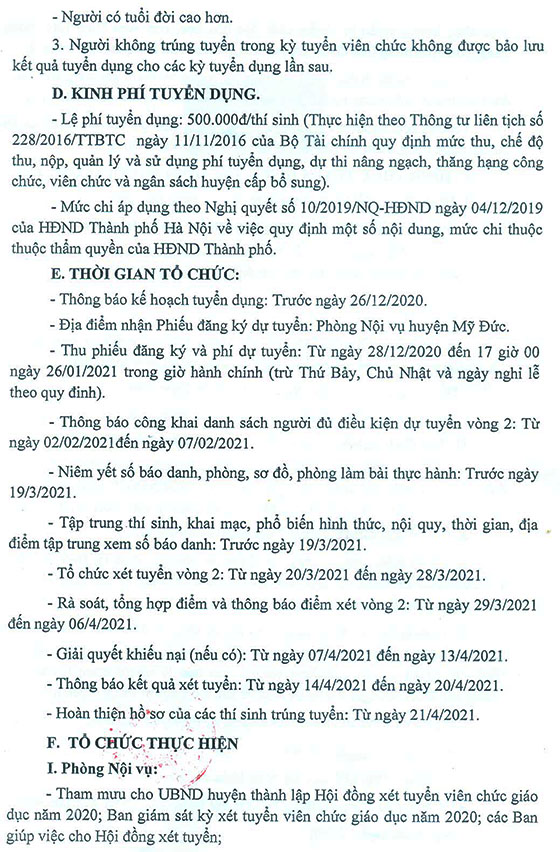 UBND huyện Mỹ Đức, TP.Hà Nội tuyển dụng giáo viên và nhân viên trường học năm 2020