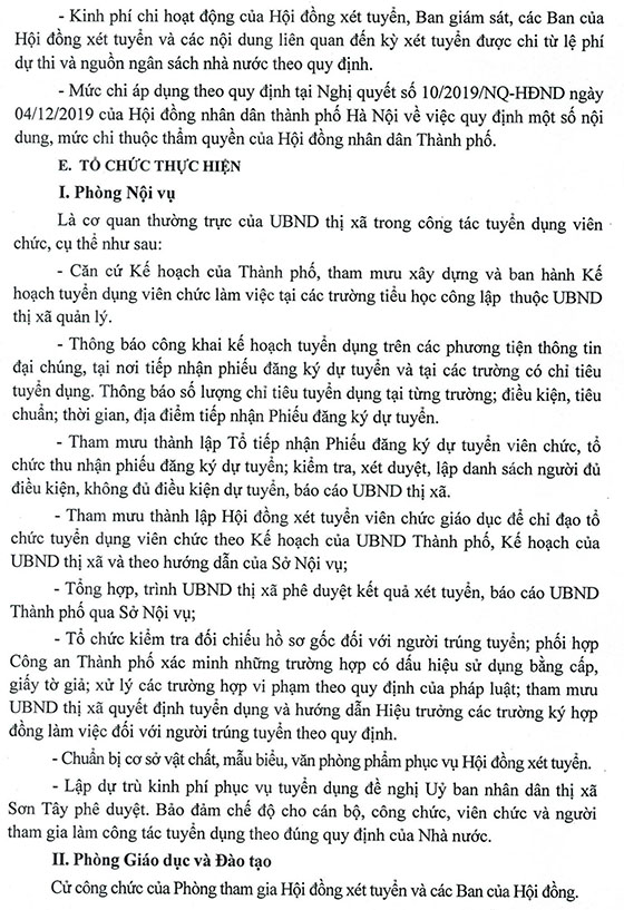 UBND thị xã Sơn Tây, TP.Hà Nội tuyển dụng giáo viên tiểu học năm 2020