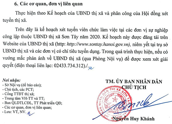 UBND thị xã Sơn Tây, TP.Hà Nội tuyển dụng viên chức năm 2020