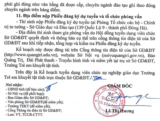 Sở Giáo dục và Đào tạo tỉnh Quảng Trị tuyển dụng viên chức làm việc tại Trường Trẻ em khuyết tật tỉnh năm 2020