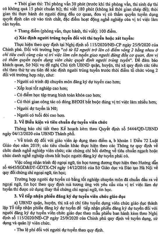 Sở Nội vụ TP. Hà Nội hướng dẫn tổ chức tuyển dụng viên chức giáo dục thuộc UBND quận, huyện, thị xã năm 2020