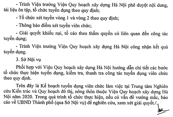 UBND TP. Hà Nội tuyển dụng viên chức làm việc tại TT Nghiên cứu Kiến trúc và Quy hoạch đô thị, nông thôn năm 2020