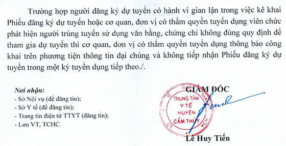 Trung tâm Y tế huyện Cẩm Thủy, Thanh Hóa tuyển dụng viên chức TYT cấp xã năm 2020