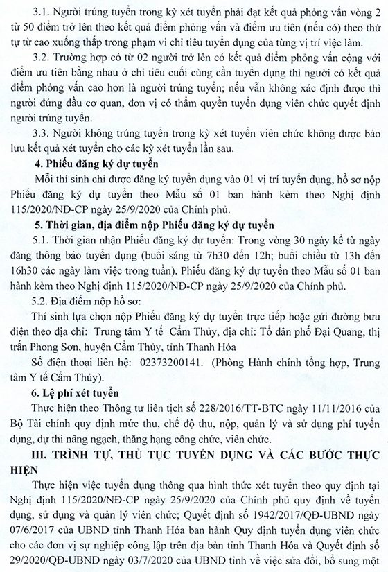 Trung tâm Y tế huyện Cẩm Thủy, Thanh Hóa tuyển dụng viên chức TYT cấp xã năm 2020
