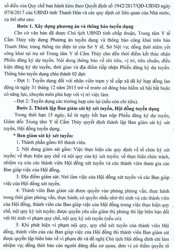 Trung tâm Y tế huyện Cẩm Thủy, Thanh Hóa tuyển dụng viên chức TYT cấp xã năm 2020