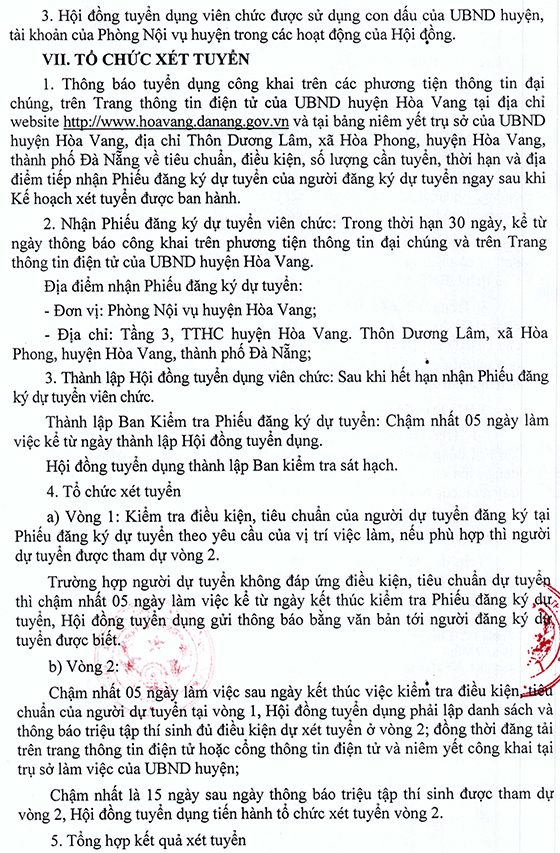 UBND huyện Hòa Vang, Đà Nẵng tuyển dụng viên chức Ban giải phóng mặt bằng năm 2020