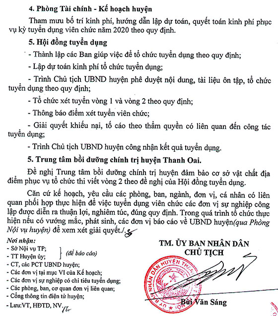 UBND huyện Thanh Oai, TP.Hà Nội tuyển dụng viên chức năm 2020
