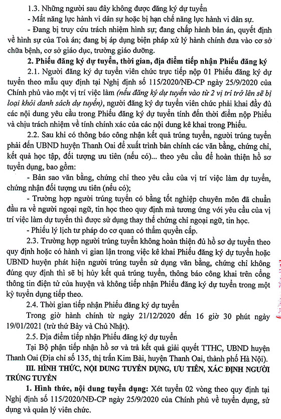 UBND huyện Thanh Oai, TP.Hà Nội tuyển dụng viên chức năm 2020