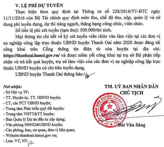 UBND huyện Thanh Oai, TP.Hà Nội tuyển dụng viên chức năm 2020
