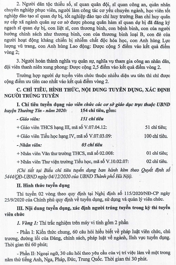 UBND huyện Thường Tín, TP.Hà Nội tuyển dụng giáo viên và nhân viên trường học năm 2020