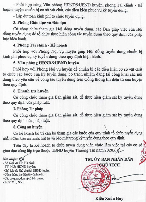 UBND huyện Thường Tín, TP.Hà Nội tuyển dụng giáo viên và nhân viên trường học năm 2020