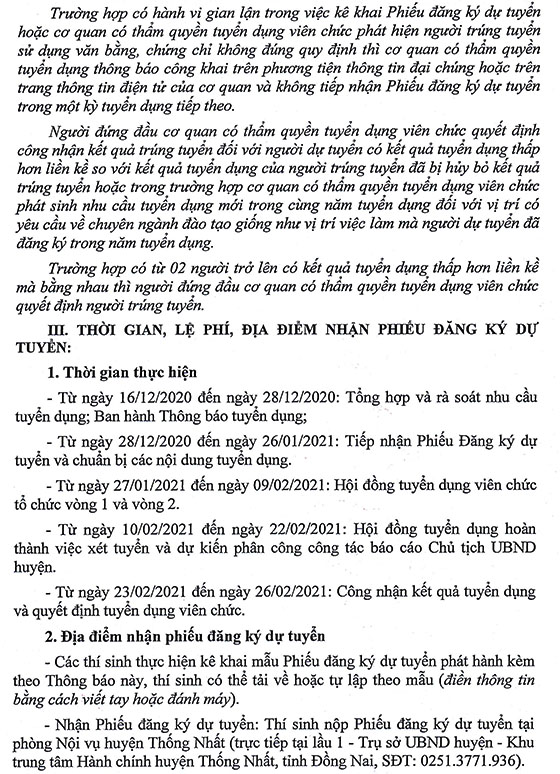 UBND huyện Thống Nhất, Đồng Nai tuyển dụng giáo viên và nhân viên trường học đợt 3 năm 2020