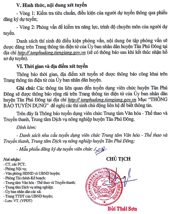 UBND huyện Tân Phú Đông, Tiền Giang tuyển dụng viên chức năm 2020
