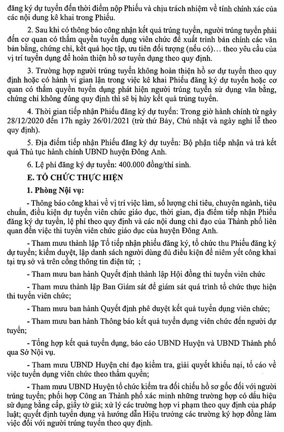 UBND huyện Đông Anh, TP.Hà Nội tuyển dụng giáo viên và nhân viên trường học năm 2020