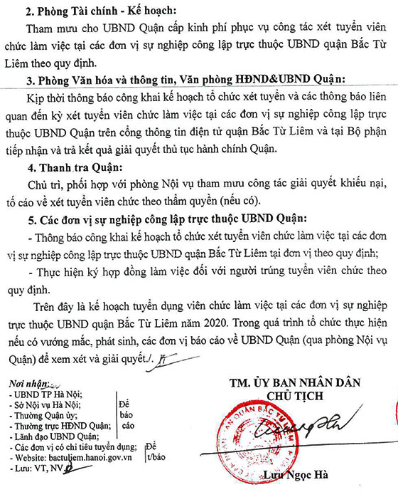 UBND quận Bắc Từ Liêm, TP.Hà Nội tuyển dụng viên chức năm 2020