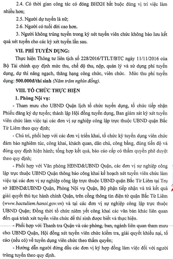 UBND quận Bắc Từ Liêm, TP.Hà Nội tuyển dụng viên chức năm 2020