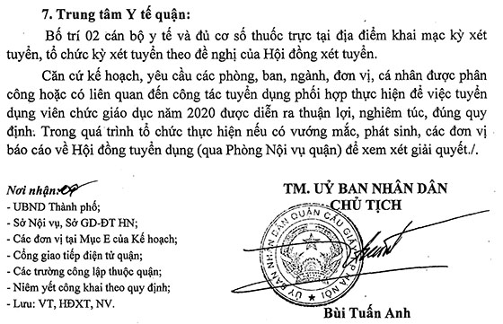 UBND quận Cầu Giấy, TP.Hà Nội tuyển dụng giáo viên và nhân viên trường học năm 2020