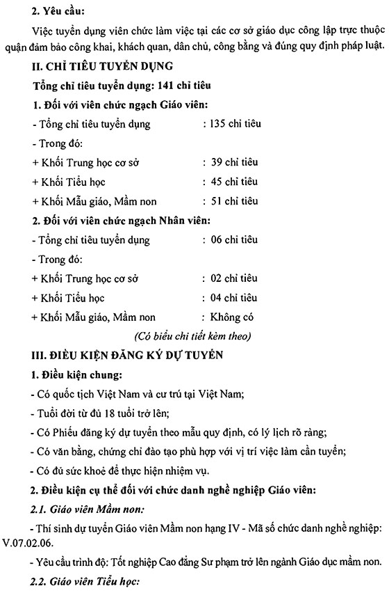 UBND quận Hoàng Kiếm, TP.Hà Nội tuyển dụng giáo viên và nhân viên trường học năm 2020