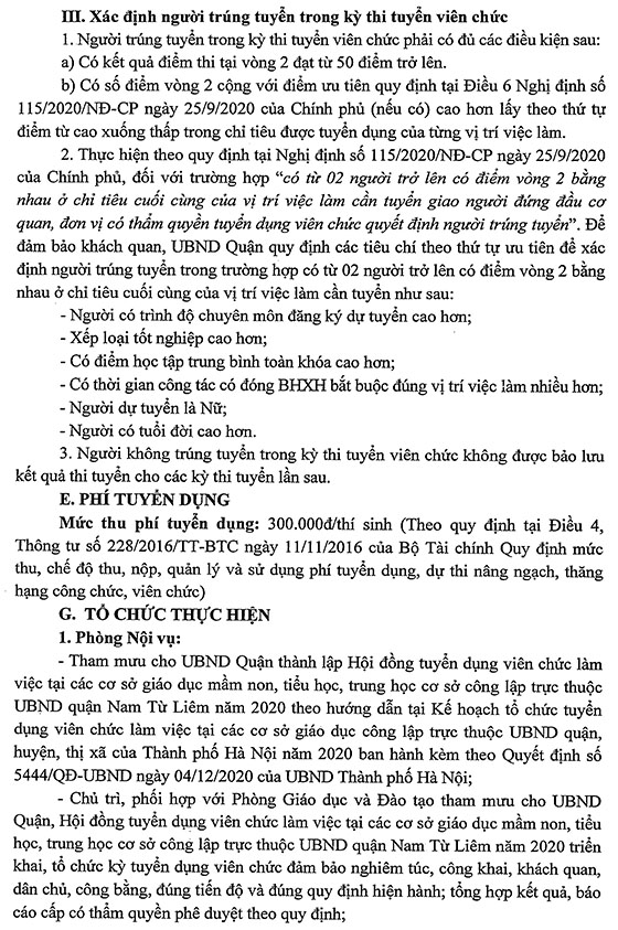 UBND quận Nam Từ Liêm, TP.Hà Nội tuyển dụng giáo viên và nhân viên trường học các cấp năm 2020