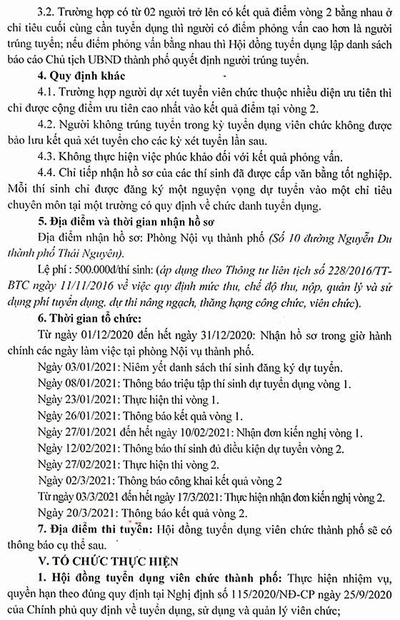 UBND thành phố Thái Nguyên tuyển dụng viên chức đơn vị sự nghiệp công lập năm 2020