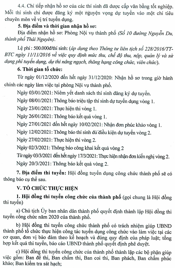 UBND thành phố Thái Nguyên tuyển dụng công chức năm 2020