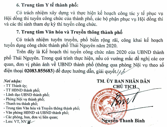 UBND thành phố Thái Nguyên tuyển dụng công chức năm 2020