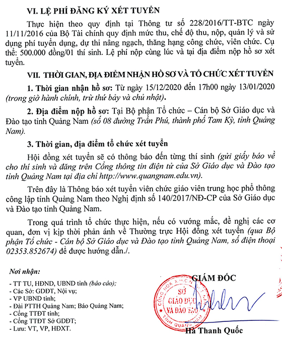 UBND tỉnh Quảng Nam tuyển dụng viên chức giáo dục năm 2020 
