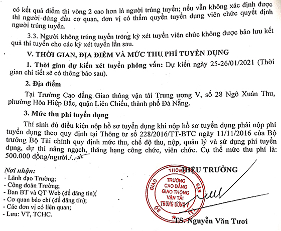 Trường Cao đẳng Giao thông vận tải Trung ương V tuyển dụng viên chức năm 2020
