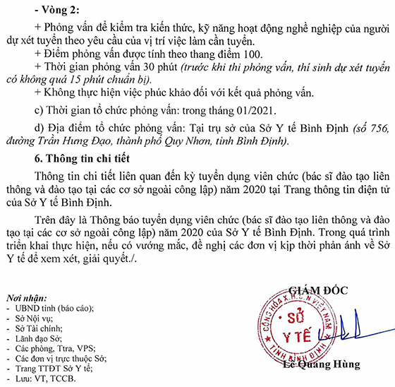 Sở Y tế tỉnh Bình Định tuyển dụng viên chức năm 2020