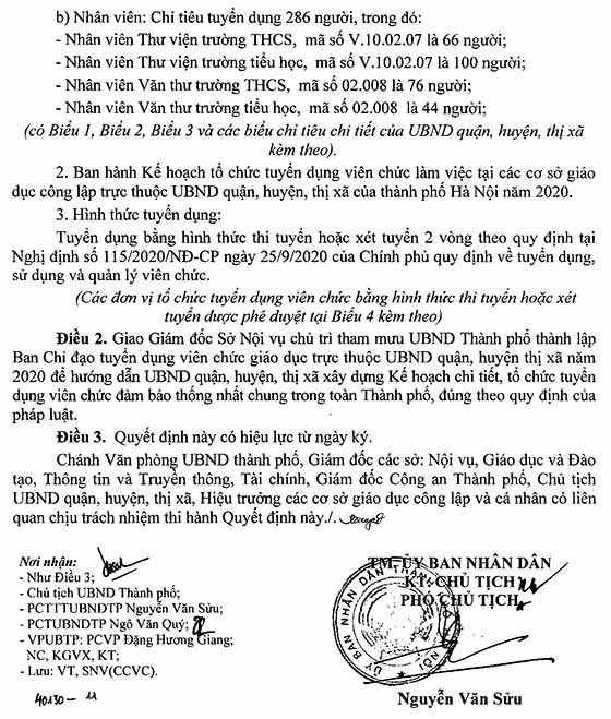 UBND thành phố Hà Nội tuyển dụng viên chức giáo dục trực thuộc UBND quận, huyện, thị xã năm 2020