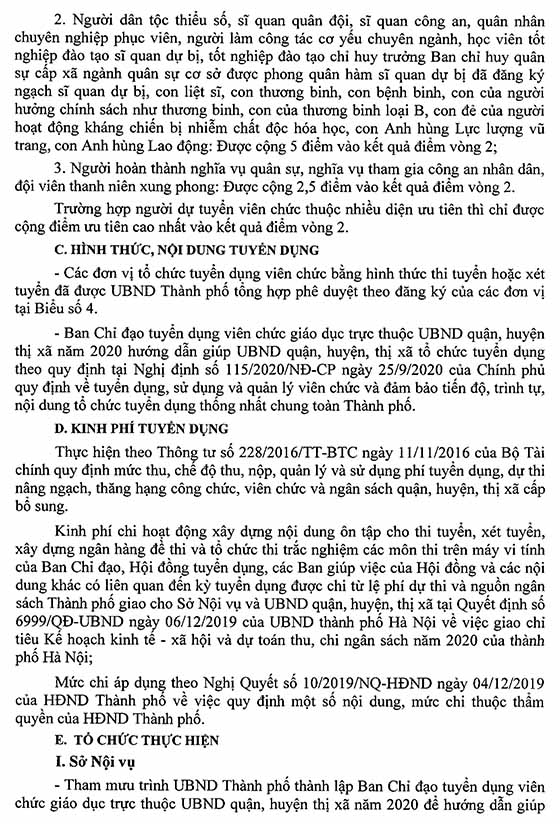UBND thành phố Hà Nội tuyển dụng viên chức giáo dục trực thuộc UBND quận, huyện, thị xã năm 2020