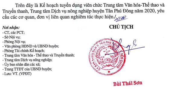 UBND huyện Tân Phú Đông, Tiền Giang tuyển dụng viên chức năm 2020