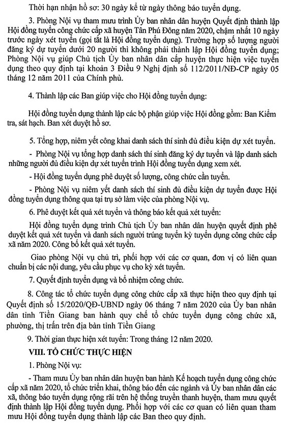 UBND huyện Tân Phú Đông, Tiền Giang tuyển dụng công chức cấp xã năm 2020