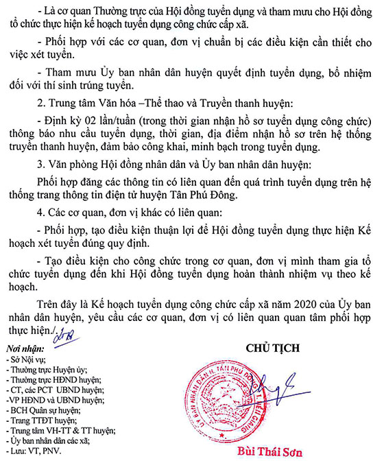 UBND huyện Tân Phú Đông, Tiền Giang tuyển dụng công chức cấp xã năm 2020