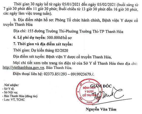 Bệnh viện Y Dược cổ truyền tỉnh Thanh Hóa tuyển dụng viên chức năm 2021