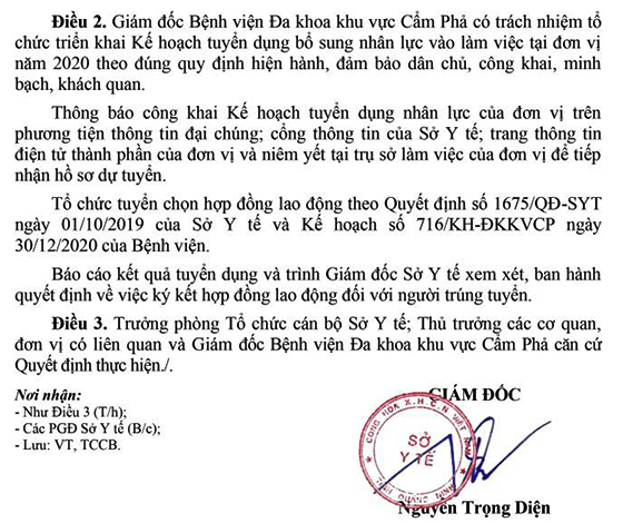 Bệnh viện Đa khoa KV Cẩm Phả, Quảng Ninh tuyển dụng viên chức năm 2020