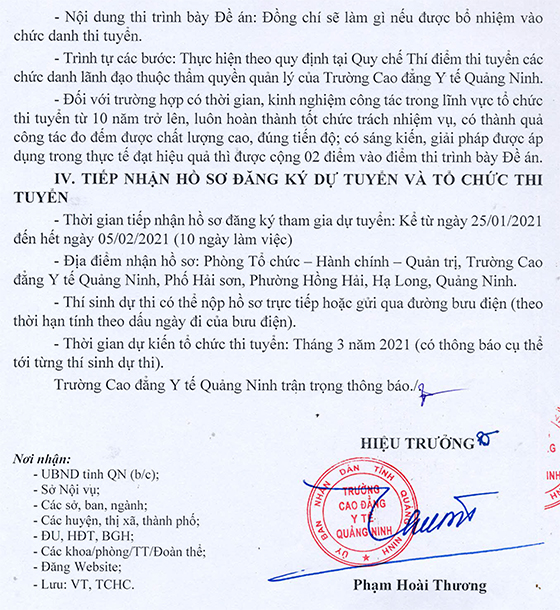 Trường Cao đẳng Y tế Quảng Ninh tuyển dụng chức danh Trưởng phòng Tổ chức- Hành chính- Quản trị năm 2021